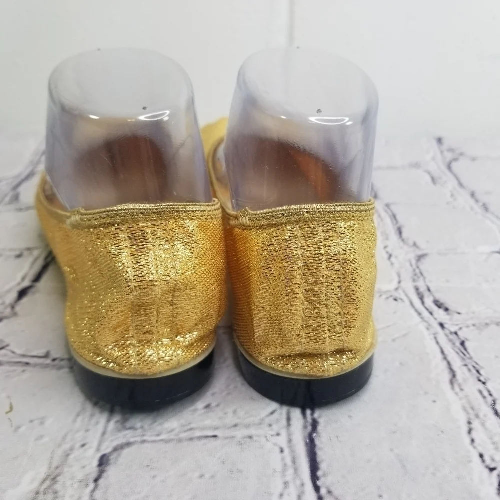 Vtg 60s 1960s Mcm Mod gold metallic lame mid century foldable flats